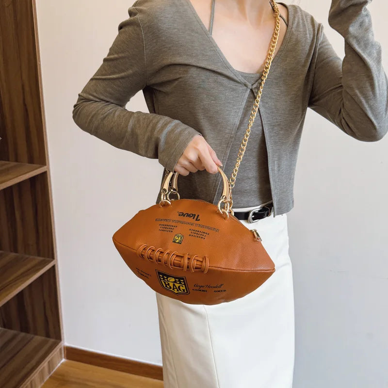 Fashion American Football Crossbody Bags for Women Pu Leather Unique Handbag Design Novelty Vacation Beach Travel Shoulder Bag