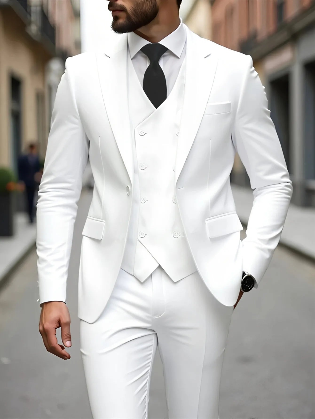 Men'S 3pcs Slim Fit Suits Double Breasted Suit Men Formal Suit for Wedding Prom Dinner Party