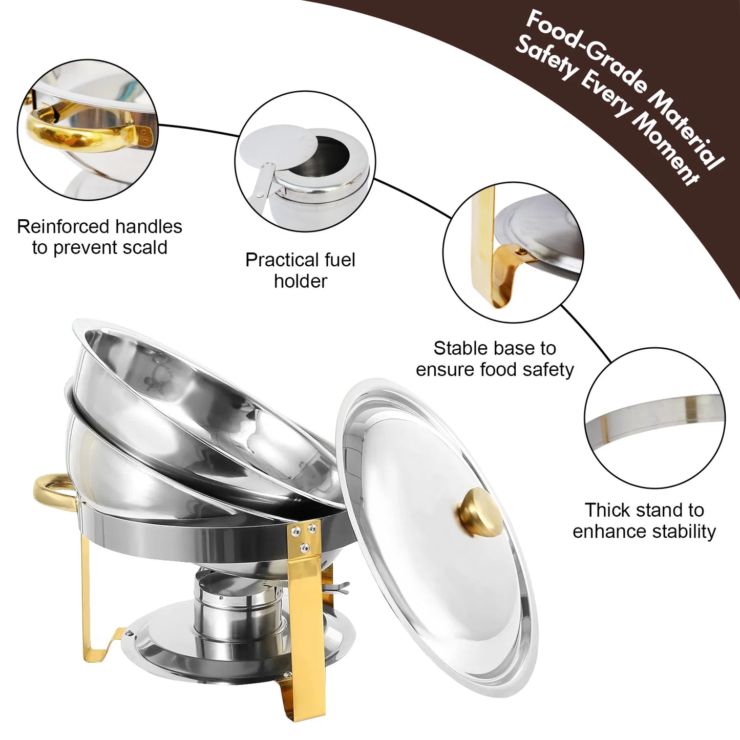 Stainless Steel Round Chafing Dish Buffet Set Warmer