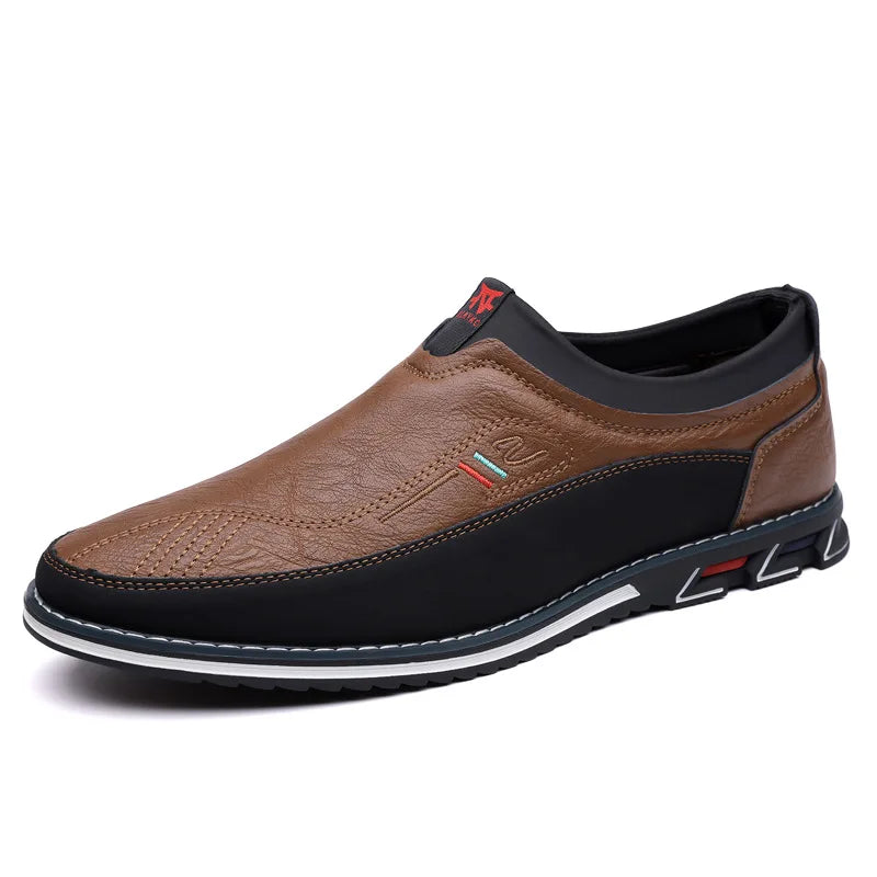 WOSHI Leather Slip On Men Shoes Business Casual Loafers