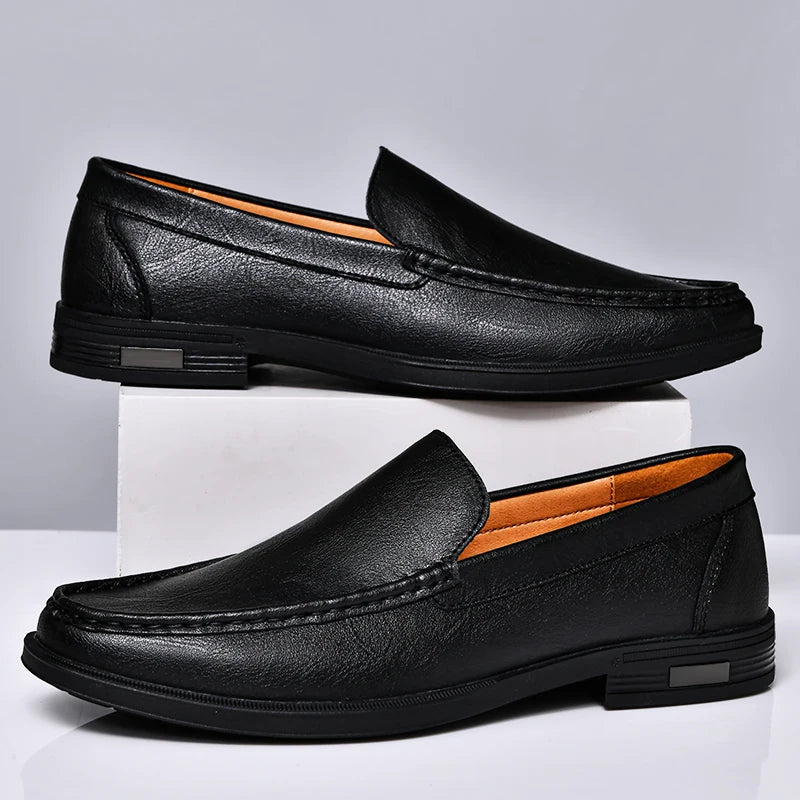 Shinefullstr Men Leather Slip On Loafers Casual Dress Shoes