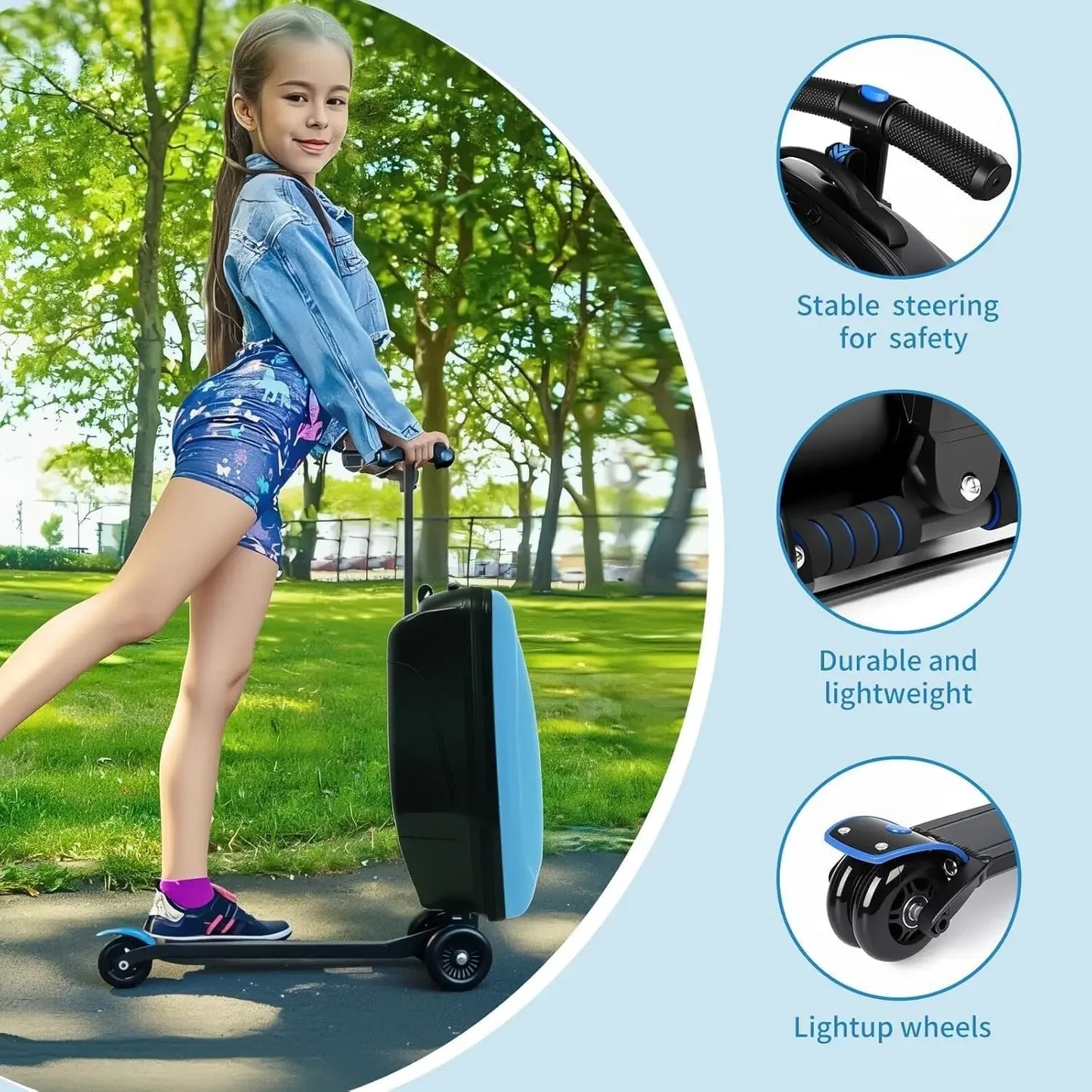 2 in 1 Ride On Scooter Suitcase Carry On Hardshell Ride On Suitcase Scooter for Kids Age 4 15 Multifunctional Ride On