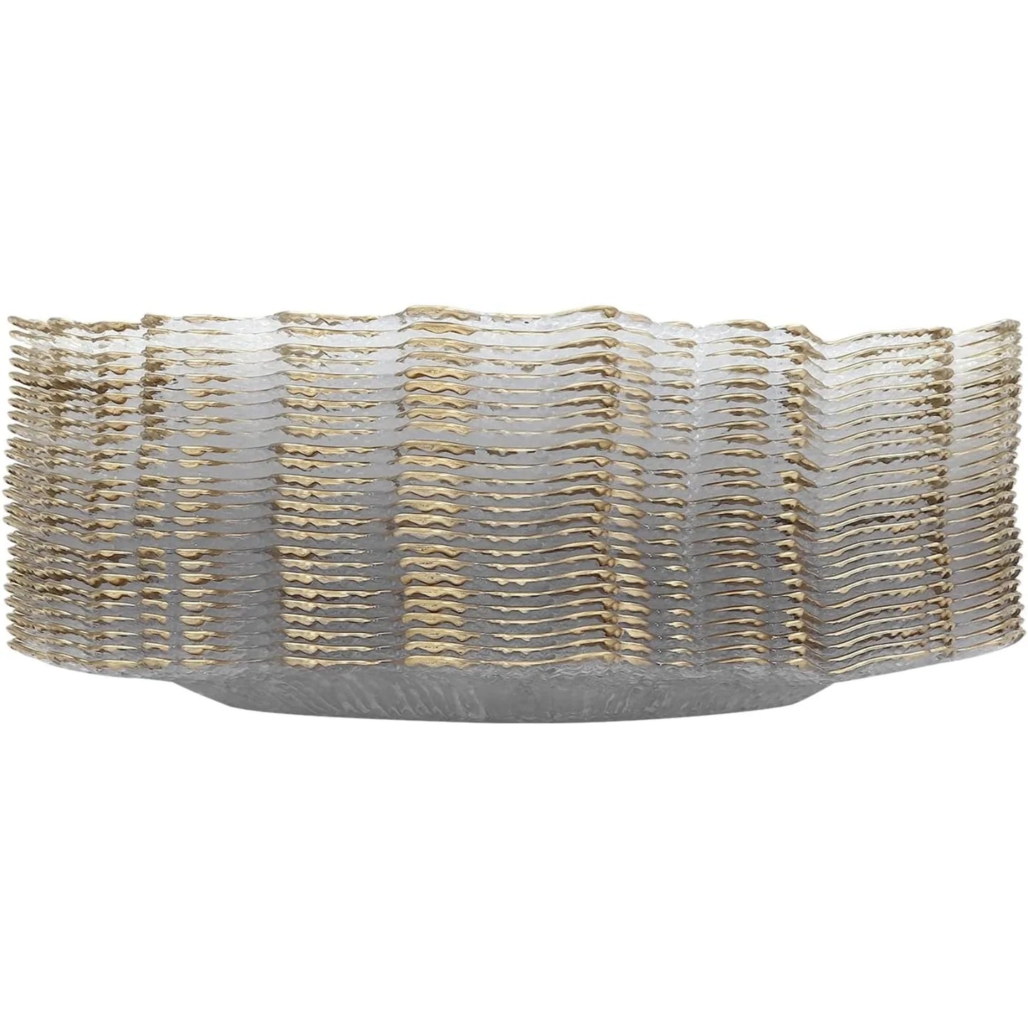 100pcs Transparent Plates for Home and Commercial Parties, 32 Cm, Plastic, W/ Gold-coloured Beaded Edge, for Wedding, Birthday, Bridal Party, Dinner, Table Decoration