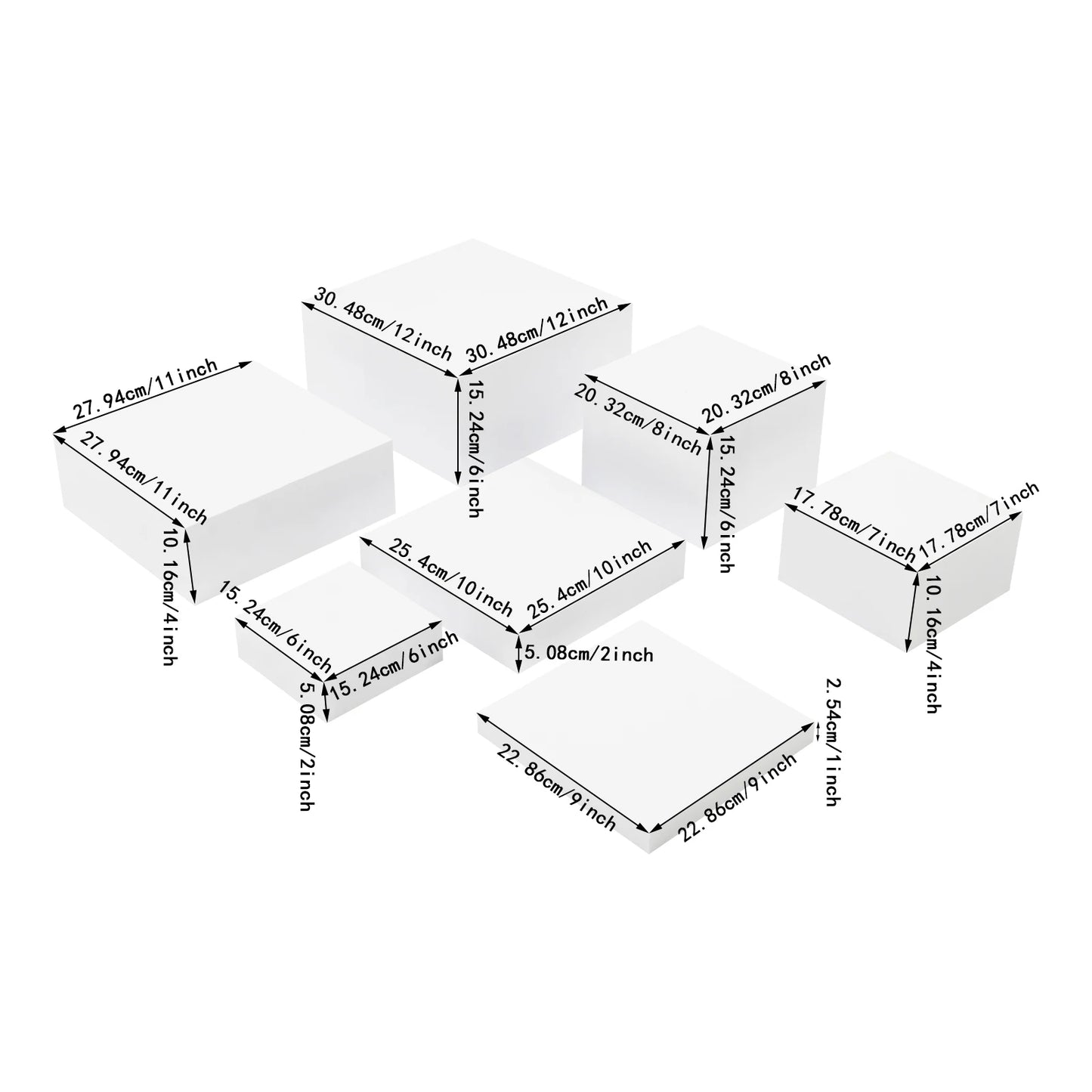 White Large Buffet Risers Set, 7  Pieces Acrylic Display Stand, Catering Dessert Table Riser