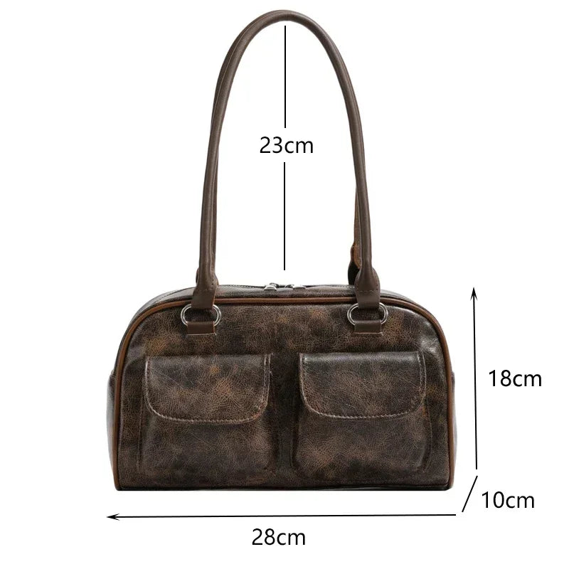 CN Retro Double Pockets Shoulder Bag For Women Small Purse
