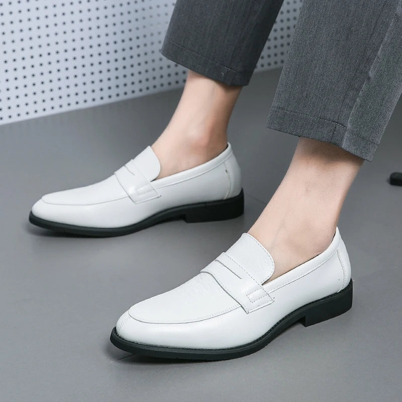 Preautool Mens Leather Slip On Loafers Breathable Dress Shoes Mocassin