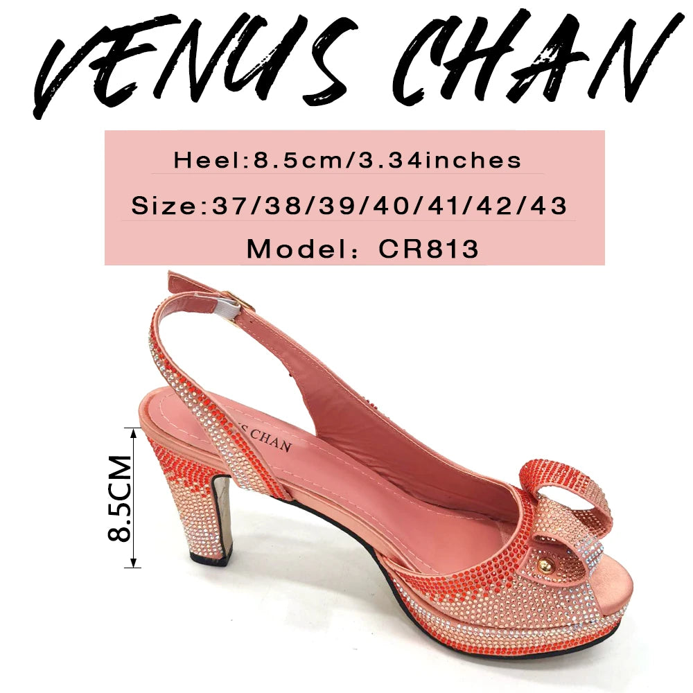 Venus Chan Rhinestone INS Style High Heels And Bag Set For Women