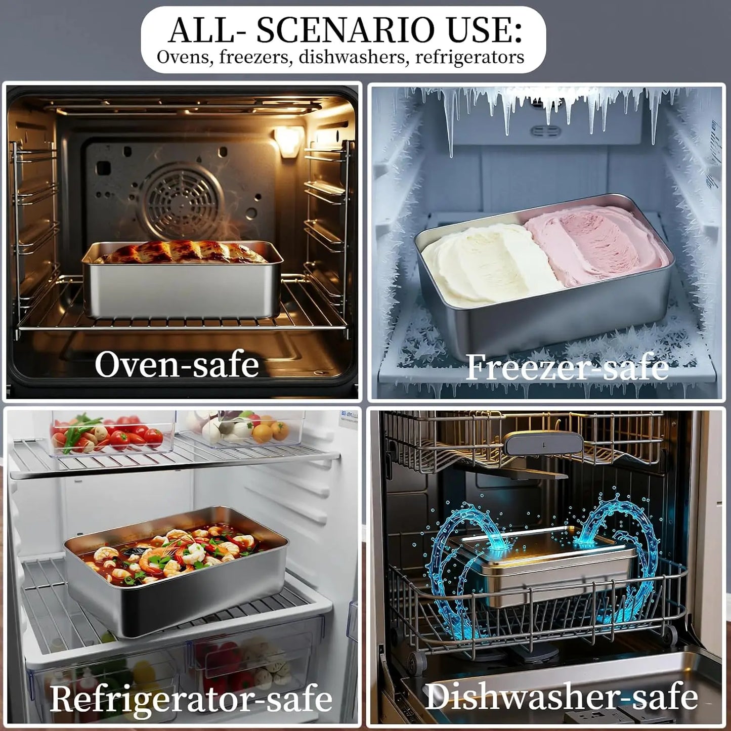 Stainless Steel Food Containers with Steel Lids, Stainless Steel Ice Cream Containers, Refrigerated Prepared Food Storage Boxes, Lidded Containers ,Tiramisu Container(11*9*2.7in/142 Fl Oz 2-pack)