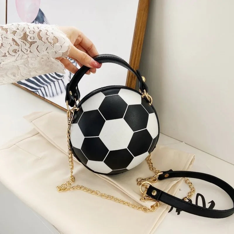 Soccer Shaped Handbag with Top Handle Gold Chain Strap Trendy Novelty Crossbody Purse  Sport Mini Shoulder Bag for Daily Use
