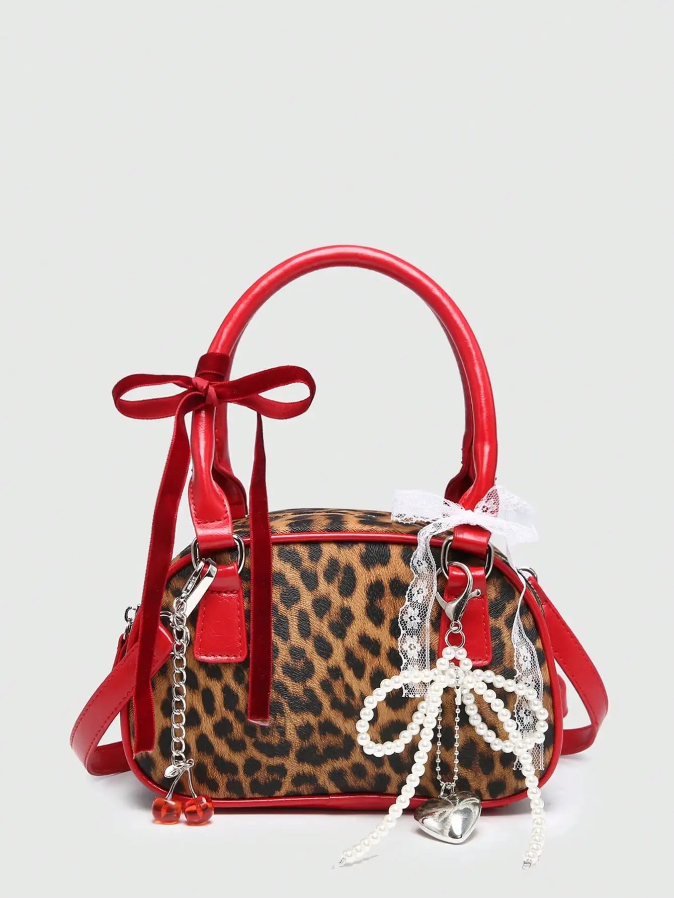 Womens Ballet Style Cherry Pearl Bow Mini Handbag Purse Kawaii