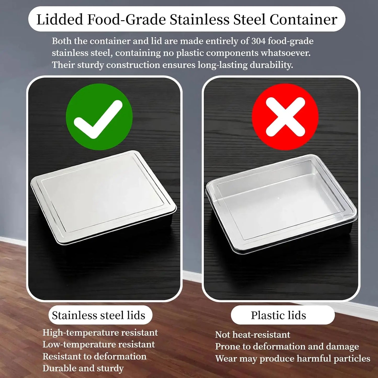 Stainless Steel Food Containers with Steel Lids, Stainless Steel Ice Cream Containers, Refrigerated Prepared Food Storage Boxes, Lidded Containers ,Tiramisu Container(11*9*2.7in/142 Fl Oz 2-pack)