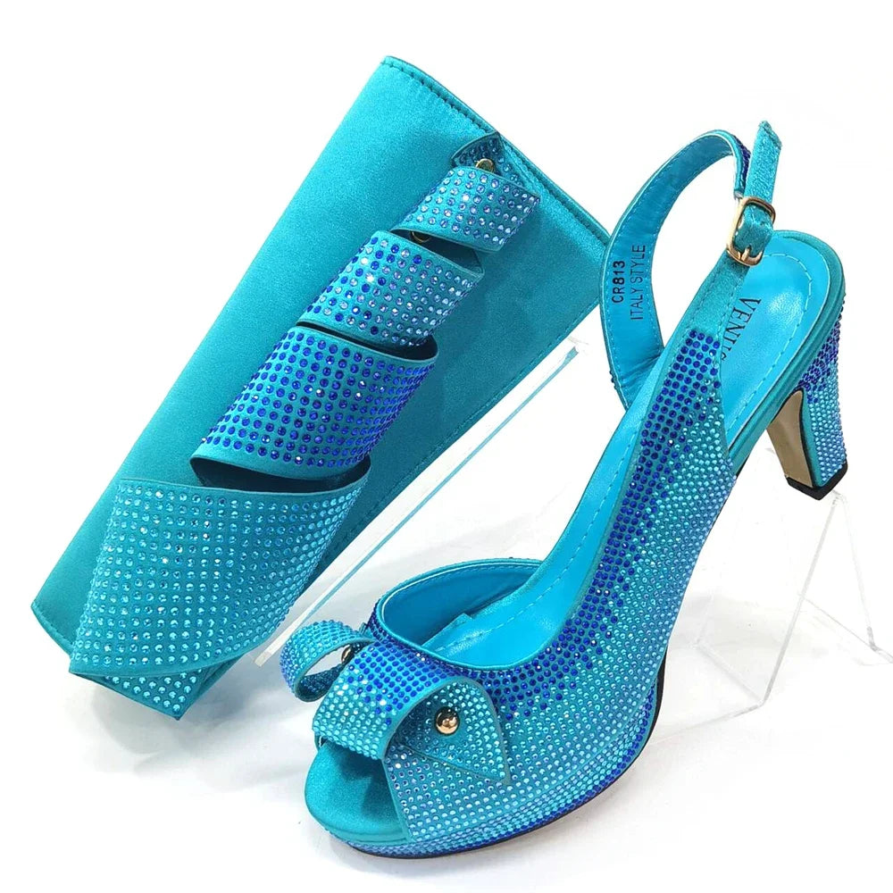 Venus Chan Rhinestone INS Style High Heels And Bag Set For Women