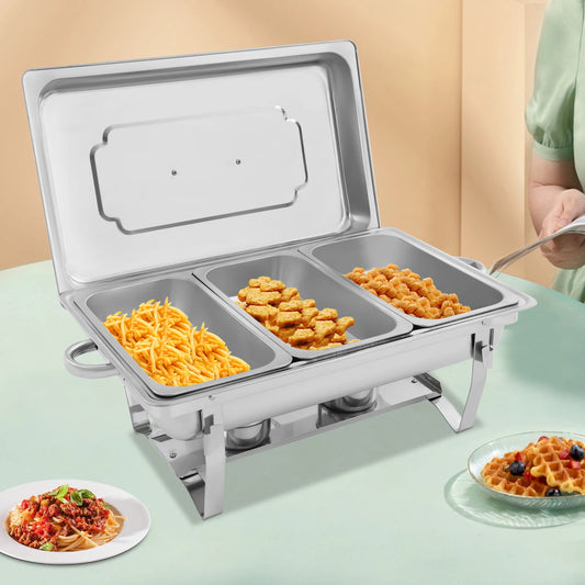 Bymaocar Chafing Dish Buffet Set 3-Grid Stainless Steel Chafer Warmer