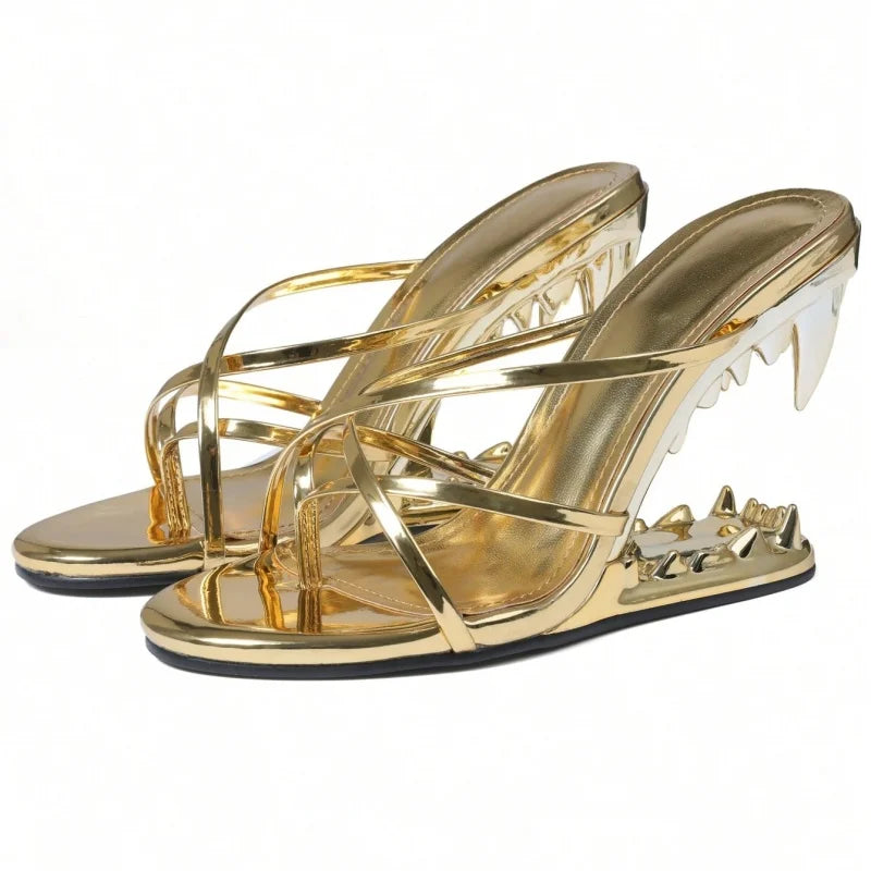 Sexy Womens Open Toe Shark Teeth Strappy Heeled Sandals Pumps