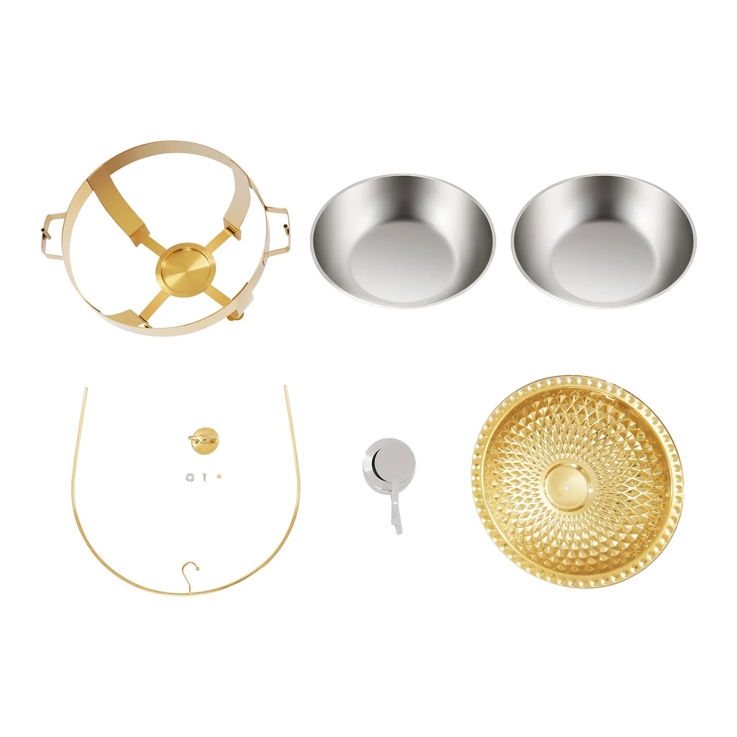 Diamond Hanging Lid Chafing Dish Set 6.3QT, Stainless Steel Buffet Food Warmer with Alcohol Burner & Lid Holder, Elegant Party Serving Stand, Gold