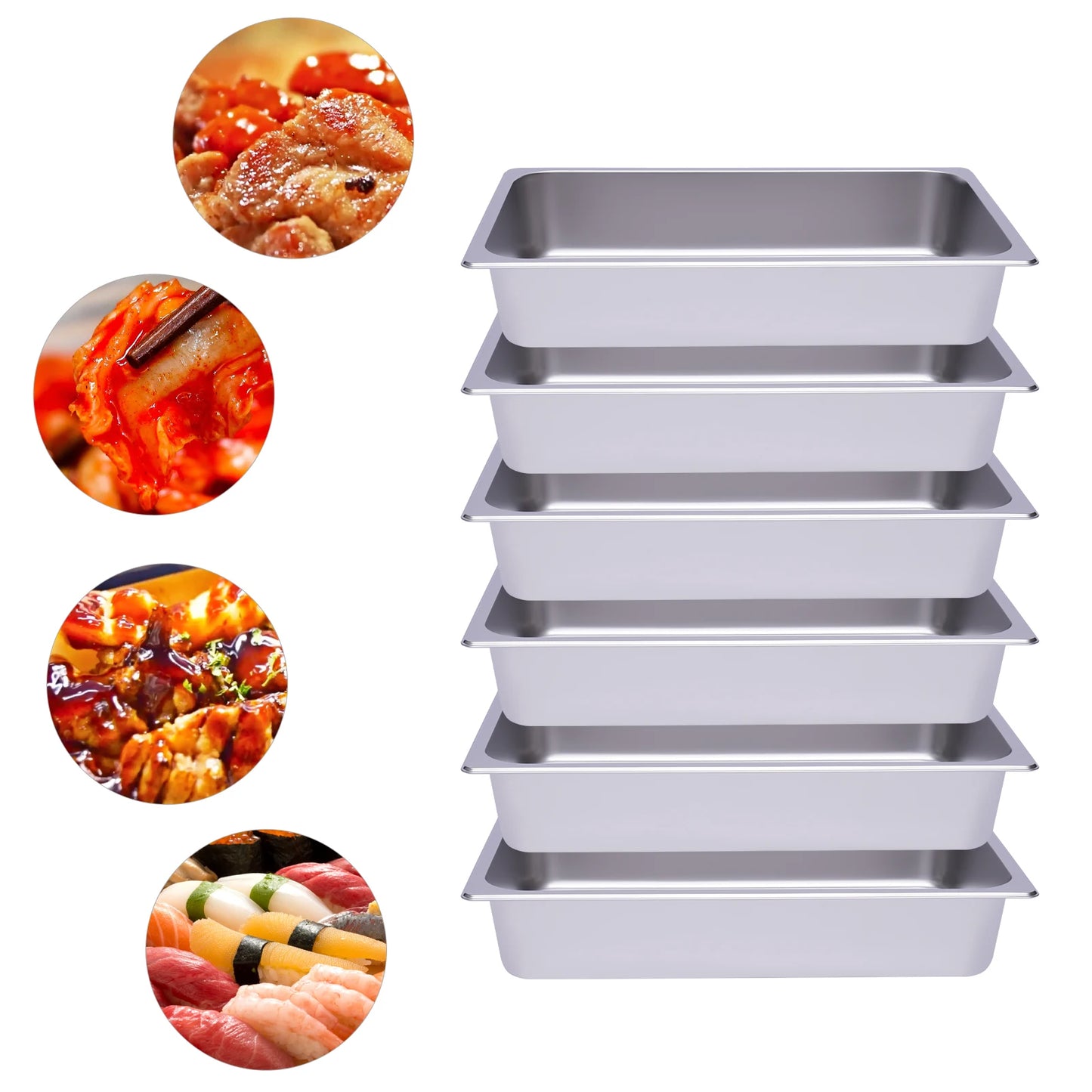 Stainless Steel Steam Pan, 1/1 Size 6 Pack, Deep 4 Inch, 20.87x12.99 Inch, Large Capacity Food Pan, Commercial Restaurant Buffet, Catering Steam Table