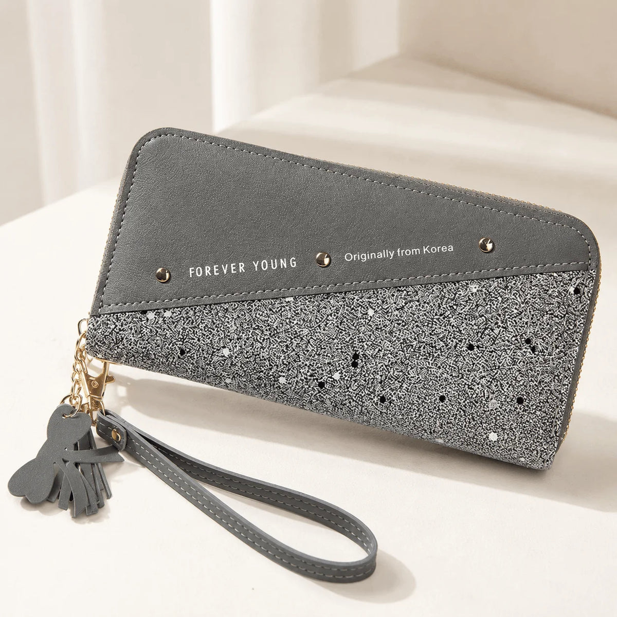Women Wallet Korean Style Purse Patchwork Clutch Tassel Rivet Details Long Zipper Wallet Card Holder Wristlet Handbag Fashion Ladies Leather Large Capacity Multi Function Phone Pocket For Shopping Daily Use Teen Girls Elegant