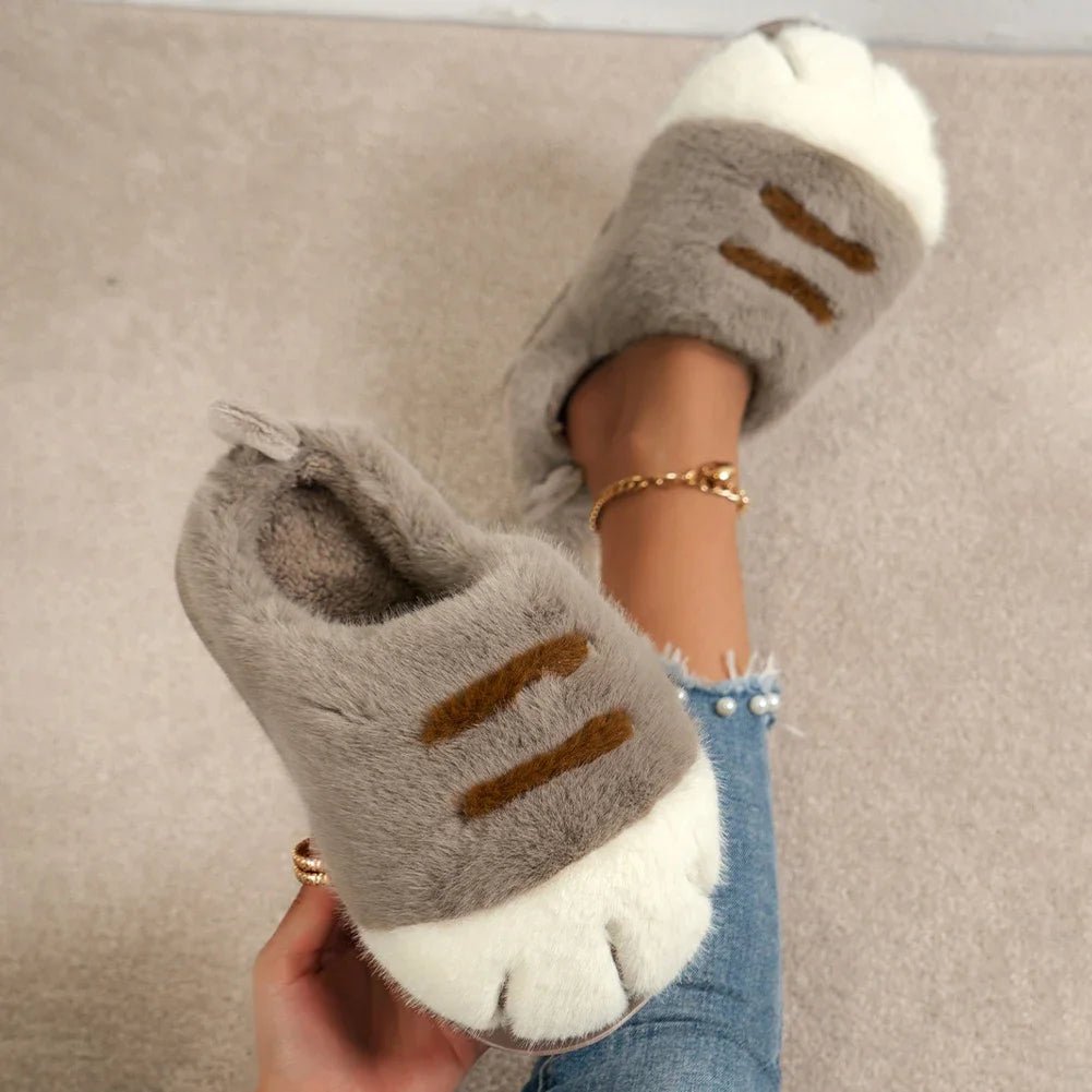 Guangdong CN Cat Paw Plush Slippers Slip On Indoor Winter