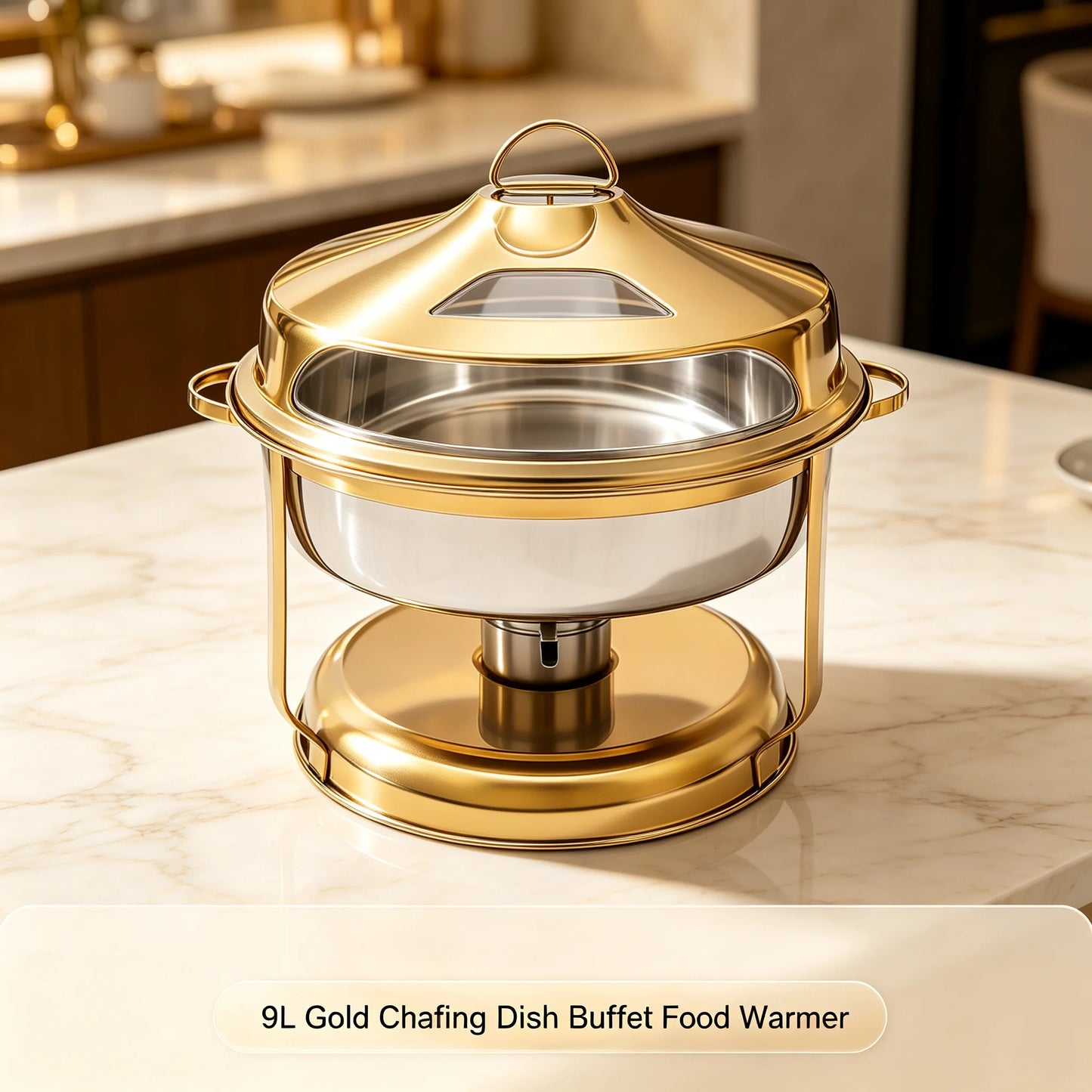9L Chafing Dish Buffet Set, Stainless Steel Food Warmer with Top Lid, Buffet Servers and Warmers for Parties and Events, Gold