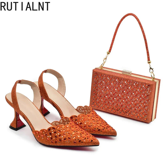 RUTILANT Women Designer Shoe and Bag Set for Summer Weddings