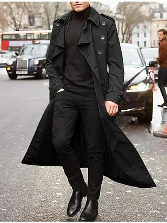 2024 Men's Trench Mid To Long Windbreaker for Autumn and Winter European and American Men's Long Outdoor Casual Windproof Jacket