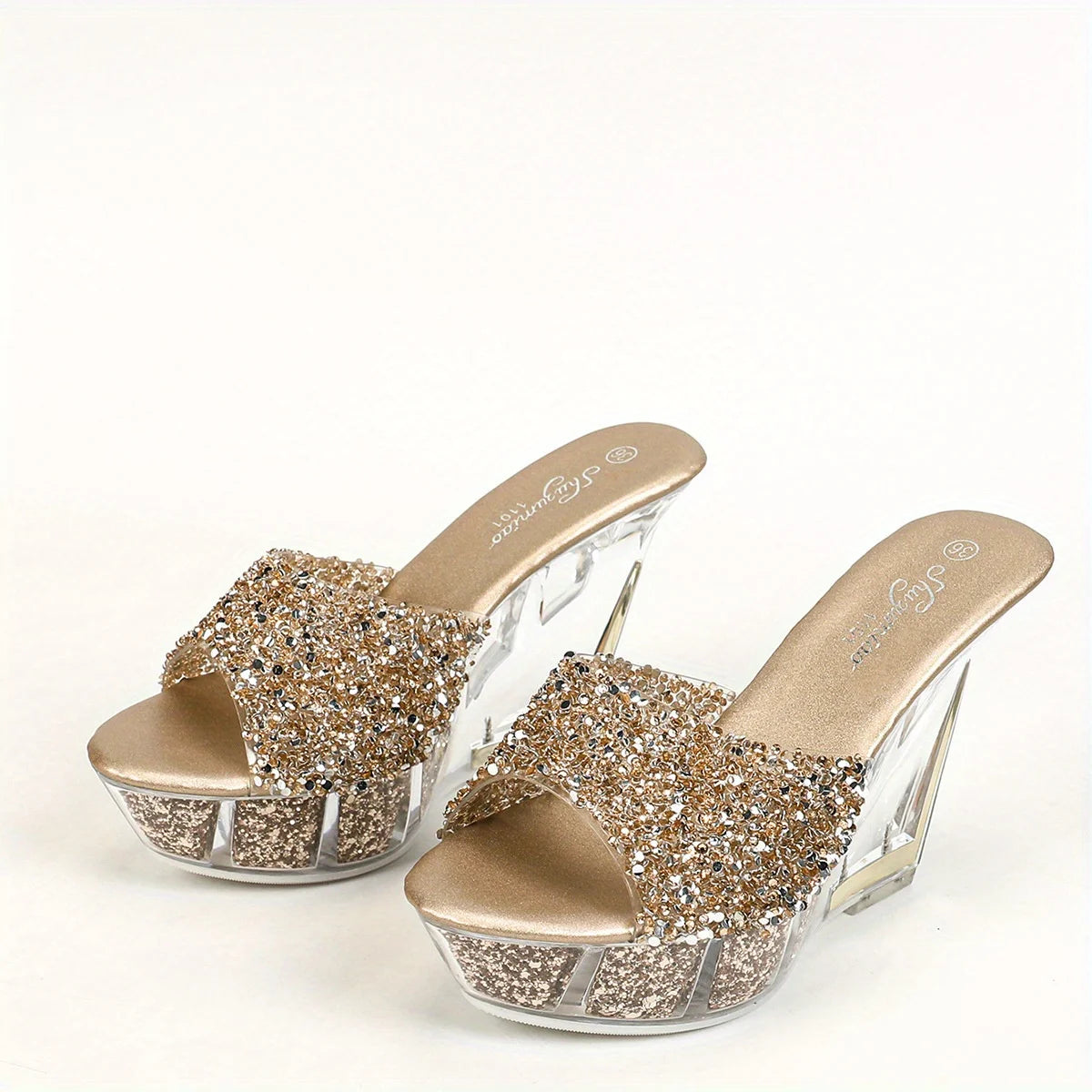 Mclubgirl Womens Crystal Slope Heel Nightclub Shoes