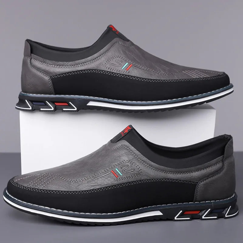 WOSHI Leather Slip On Men Shoes Business Casual Loafers