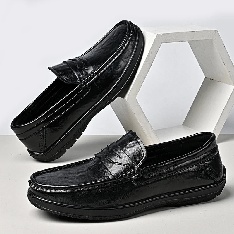 AJON Leather Mens Loafers Slip On Non Slip Formal Shoes
