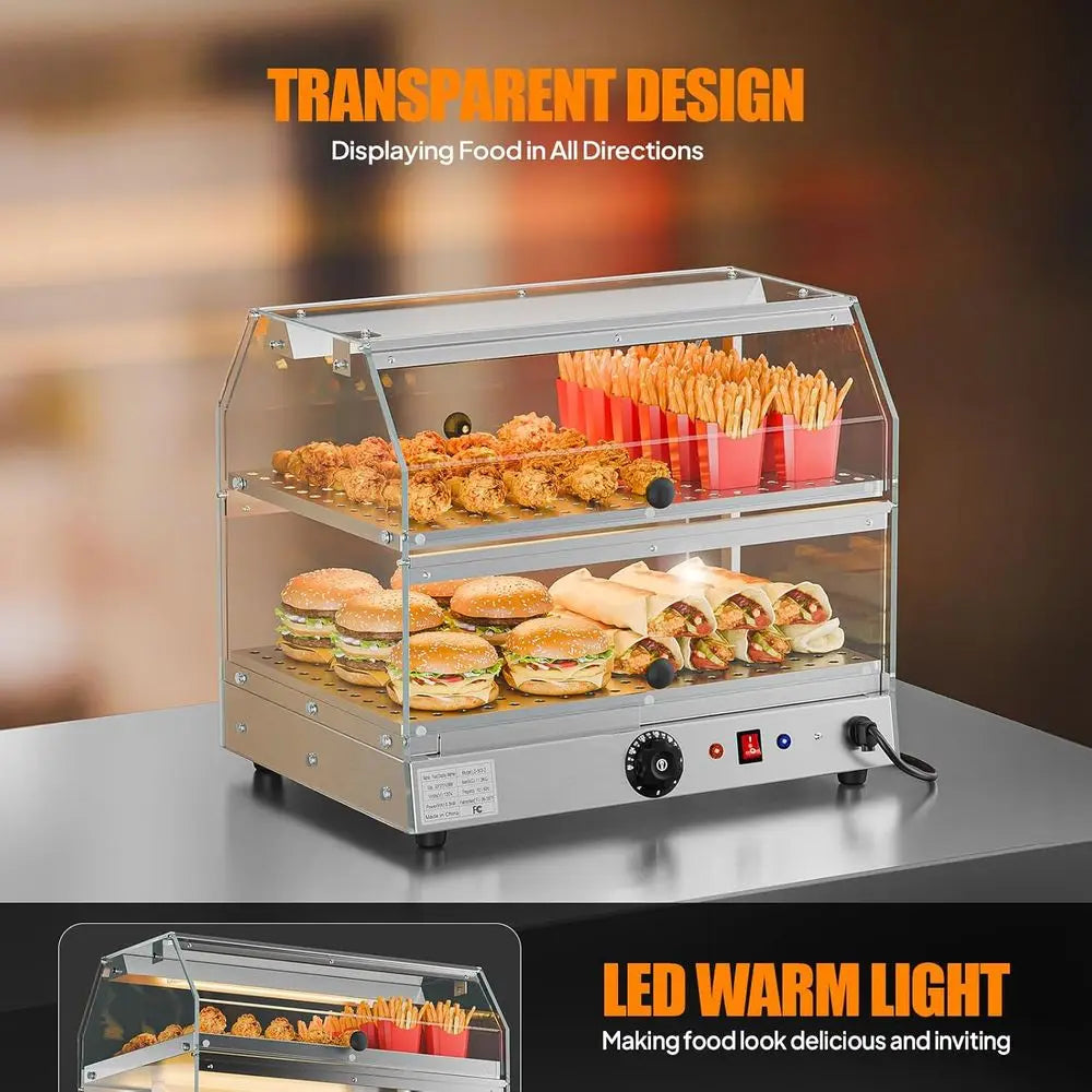 2 Tier Countertop Food Warmer With LED Lighting Front Doors