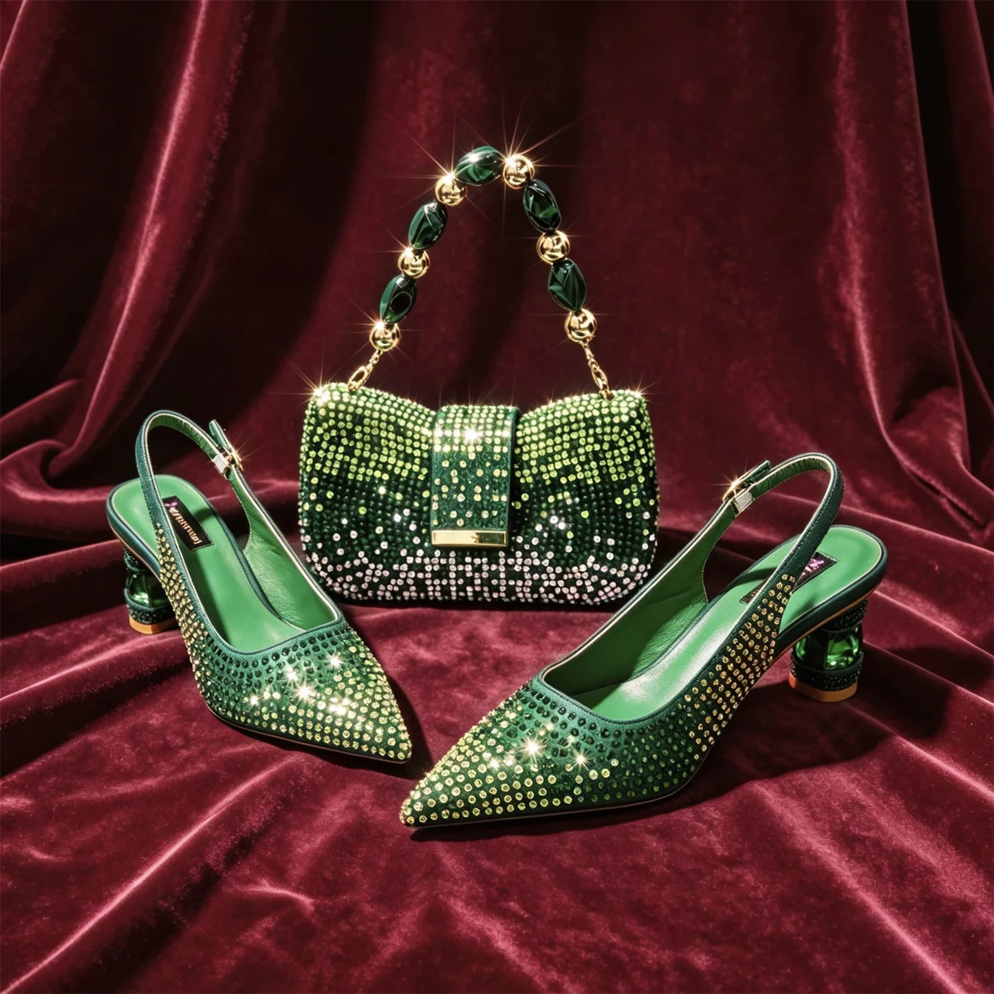 Rhinestone Slingback Pumps And Matching Handbag Set For Weddings