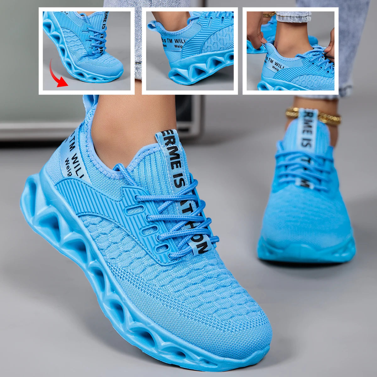 Unisex Knit Running Shoes Breathable Lightweight Non Slip Walking Gym