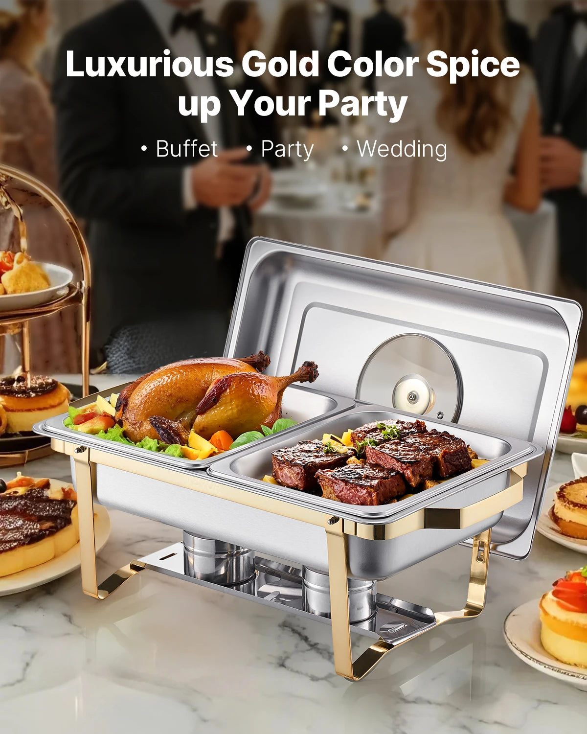 SucceBuy Stainless Steel Chafing Dish Buffet Set 2 Pack Pans