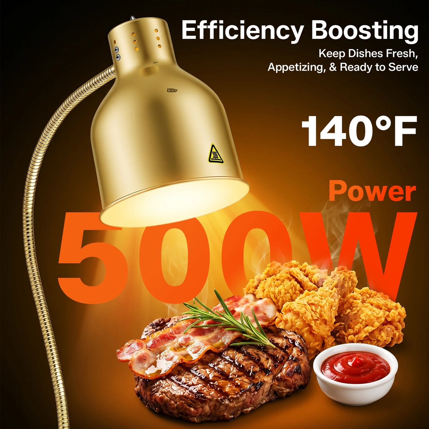 Stainless Steel Food Heat Lamp 500W 2 Head Warming Light