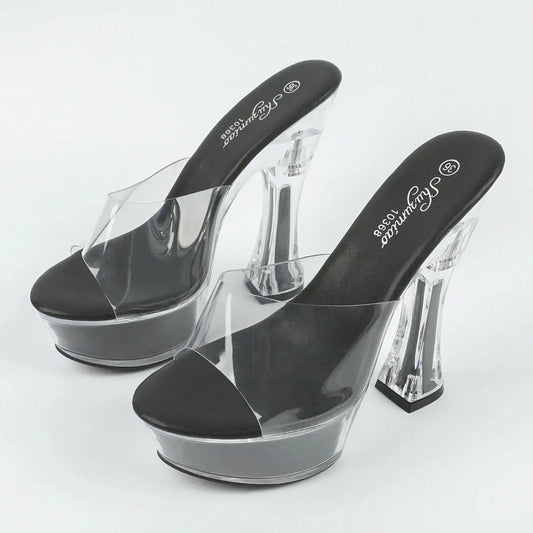 Mclubgirl Women's Clear Heel Platform Sandals Dress Party