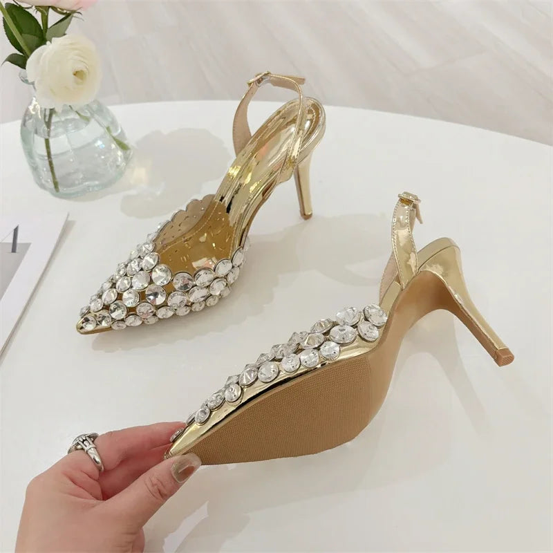 Stiletto Pumps Rhinestone Hollow Strap High Heel Sandals Women Wedding