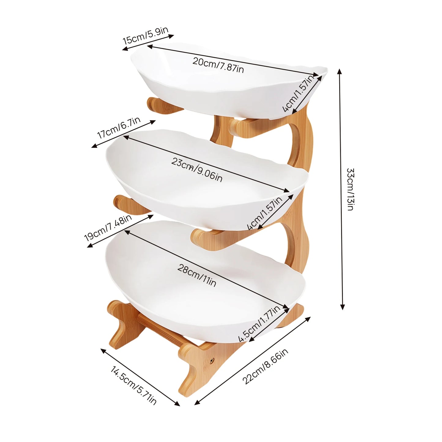 Hign-Concerned 3 Tier Fruit Plate With Bamboo Wood Stand