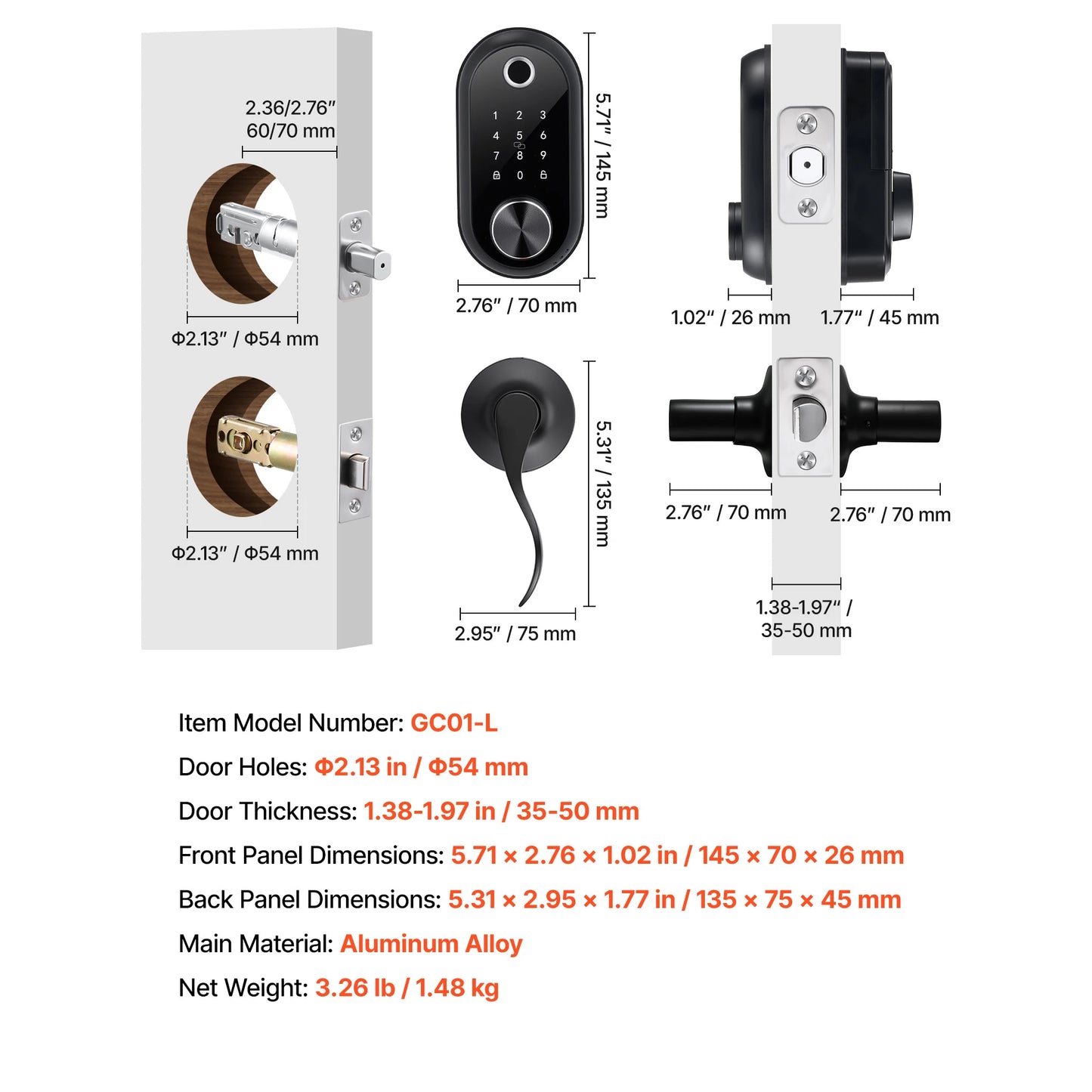 SucceBuy Fingerprint Door Lock Electronic Biometric Deadbolt with Touchscreen Auto Locking Anti-Peeking Password for Apartment