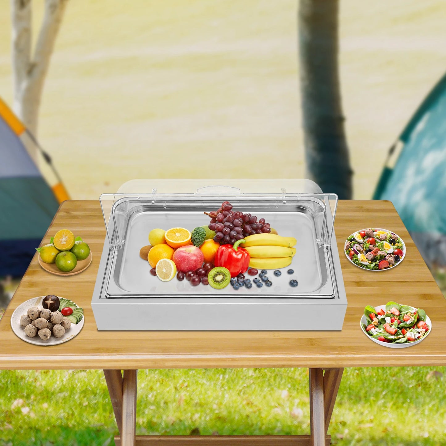 Bymaocar Stainless Steel Ice Display Tray Built In Pan