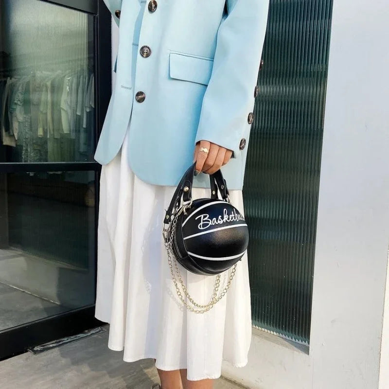 Soccer Shaped Handbag with Top Handle Gold Chain Strap Trendy Novelty Crossbody Purse  Sport Mini Shoulder Bag for Daily Use