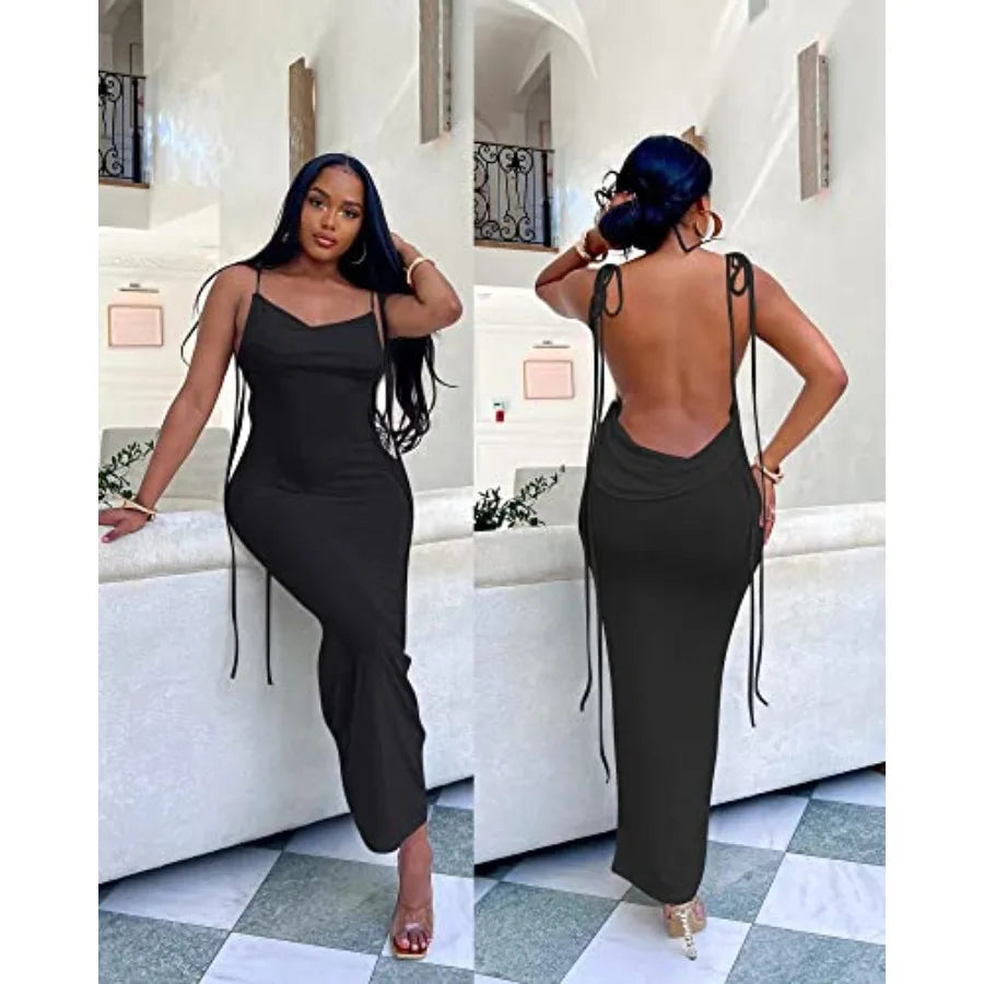 Women Backless Cowl Neck Cocktail Going Out Dress Halter Slip Long Semi Formal Party 2026 Spring Summer Maxi Dress