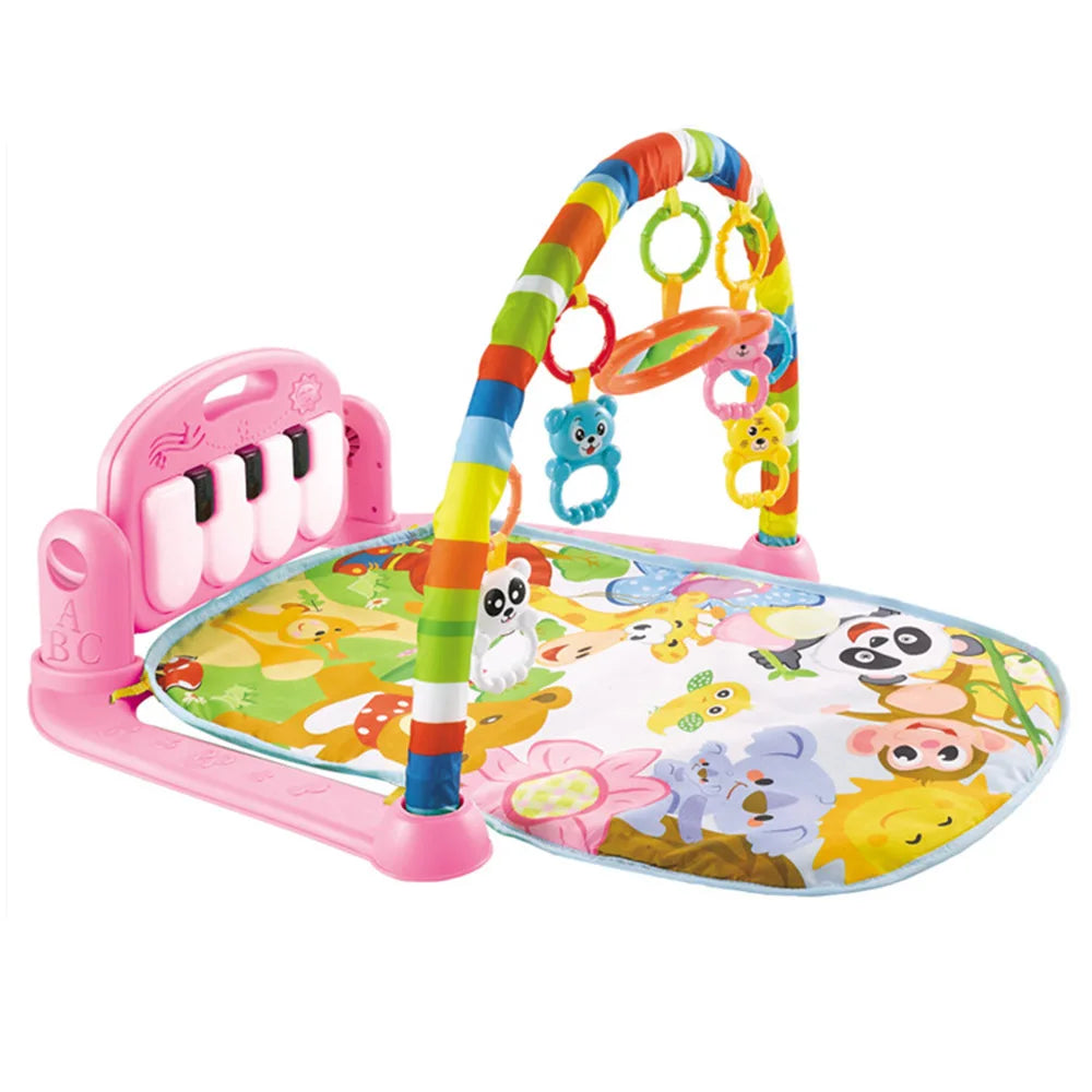 Baby Piano Gym Playmat Music Led Lights Hanging Toys Mirror