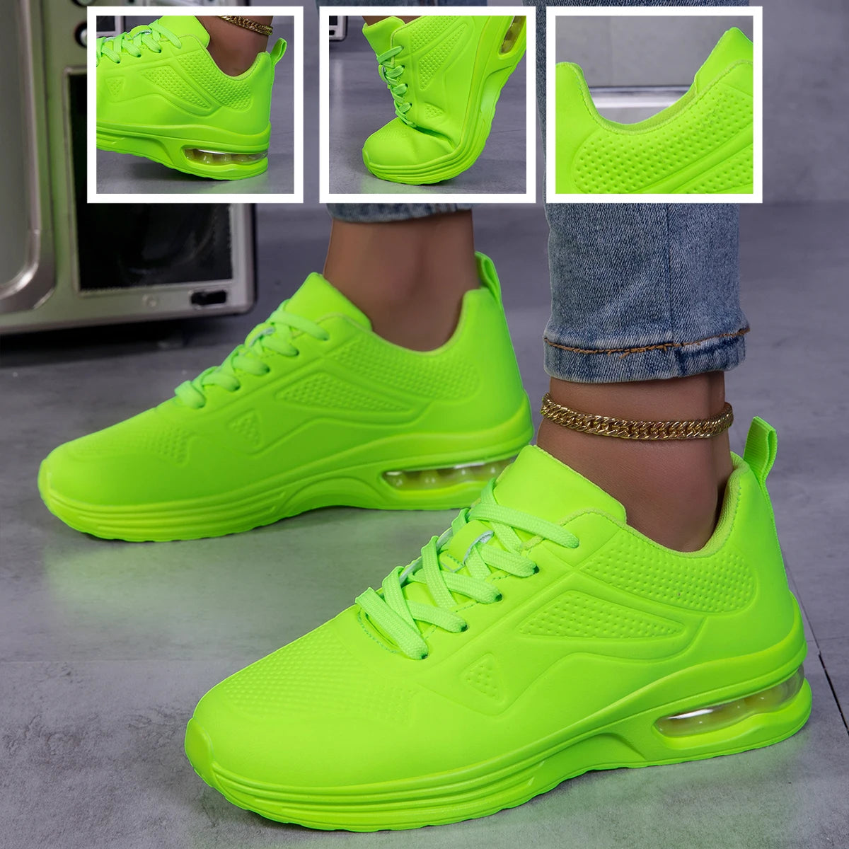Women Air Cushion Walking Sneakers Breathable Upper Lace Up Lightweight