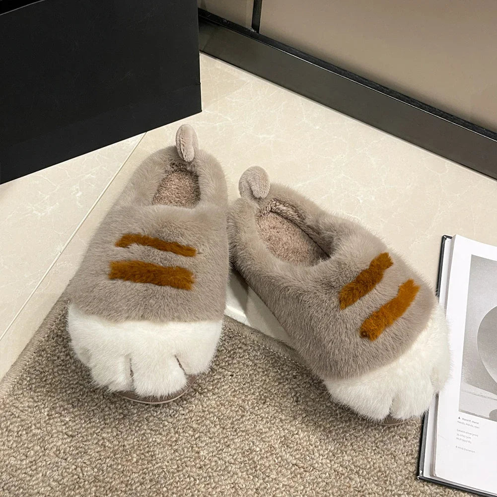 Guangdong CN Cat Paw Plush Slippers Slip On Indoor Winter