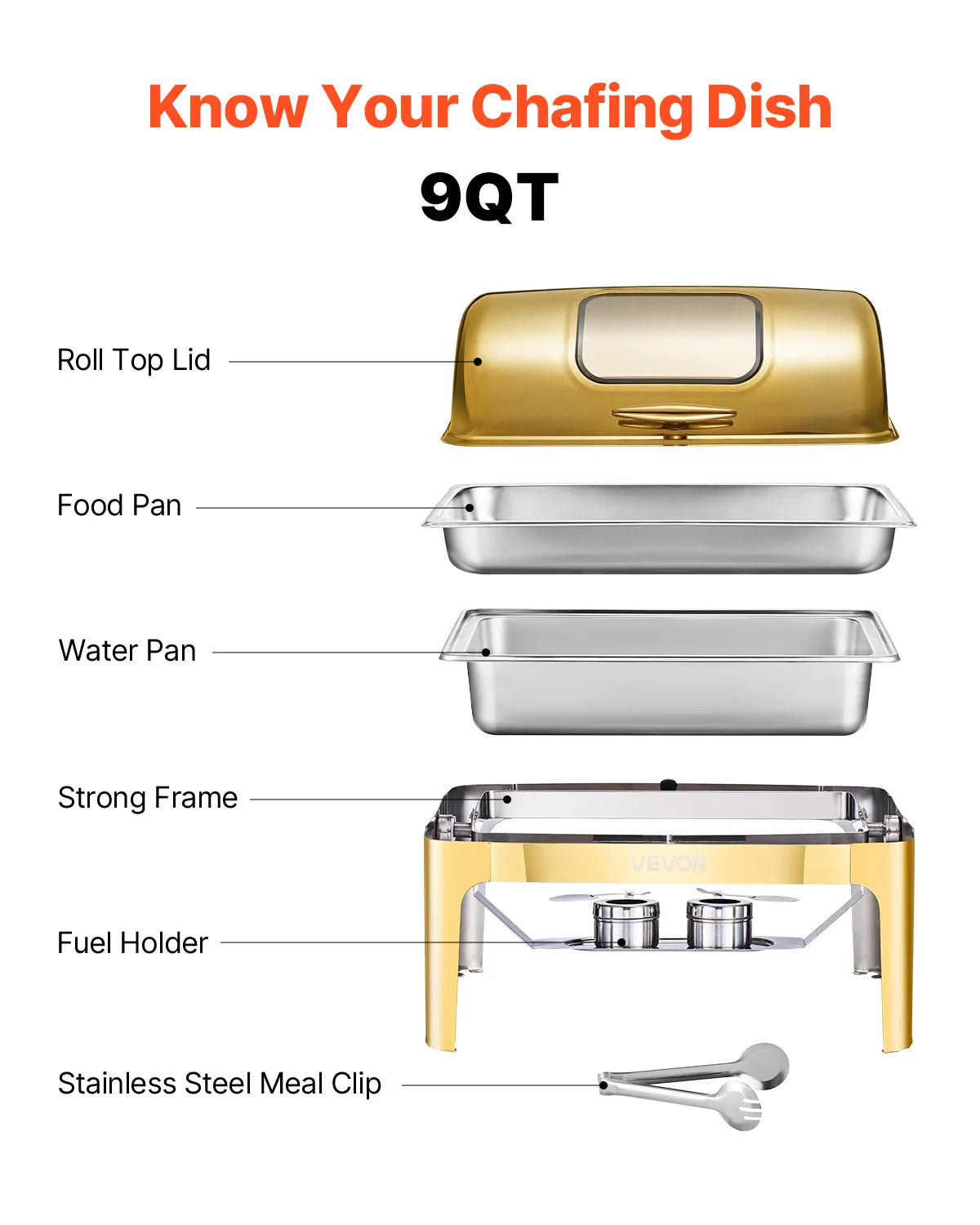 SucceBuy Roll Top Chafing Dish Stainless Steel Chafer With Lid