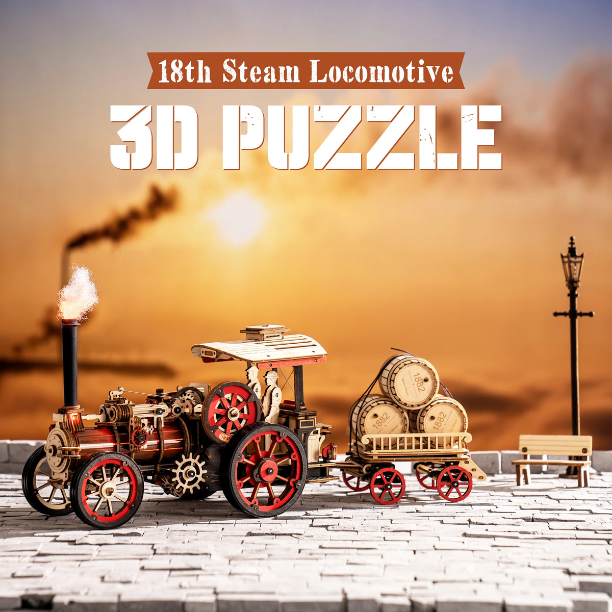 ROKR Wooden 3D Puzzle Steam Engine Mechanical Model Kit