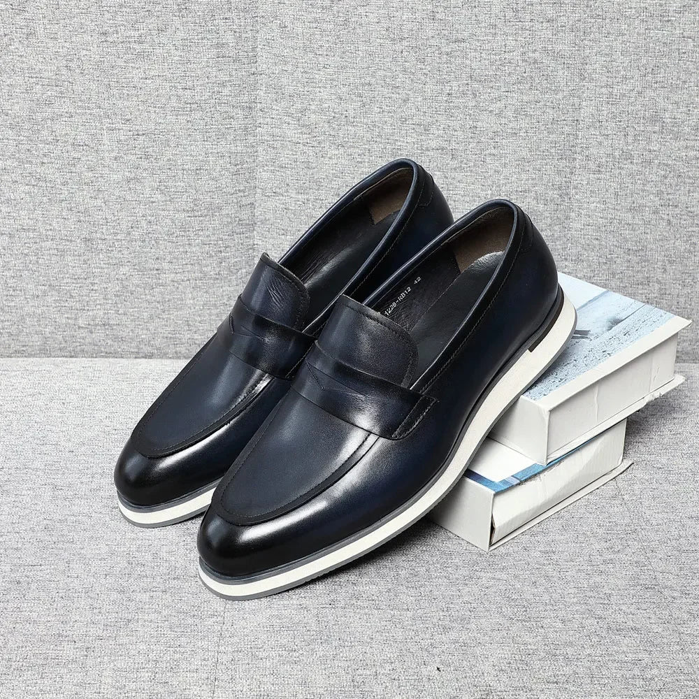 XEBOS Men's Genuine Leather Penny Loafers Casual Shoes