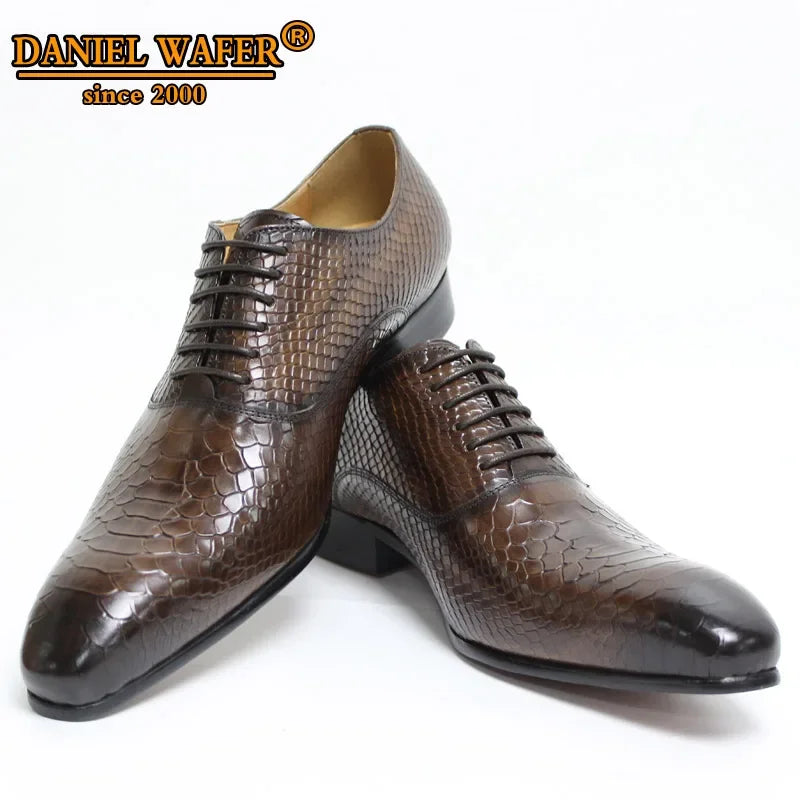 Daniel Wafer Luxury Men's Oxford Shoes Snake Skin Print