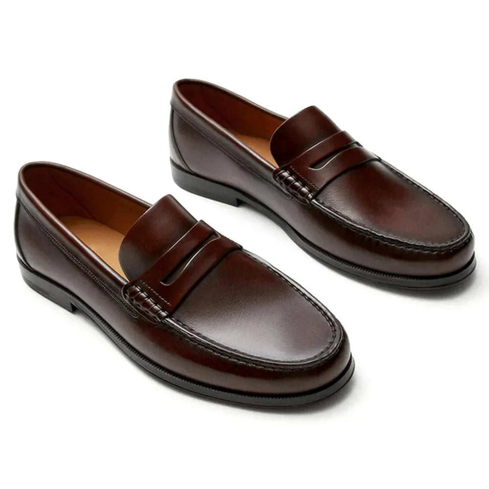 MSEW Mens Calf Leather Slip On Loafers Breathable Comfort