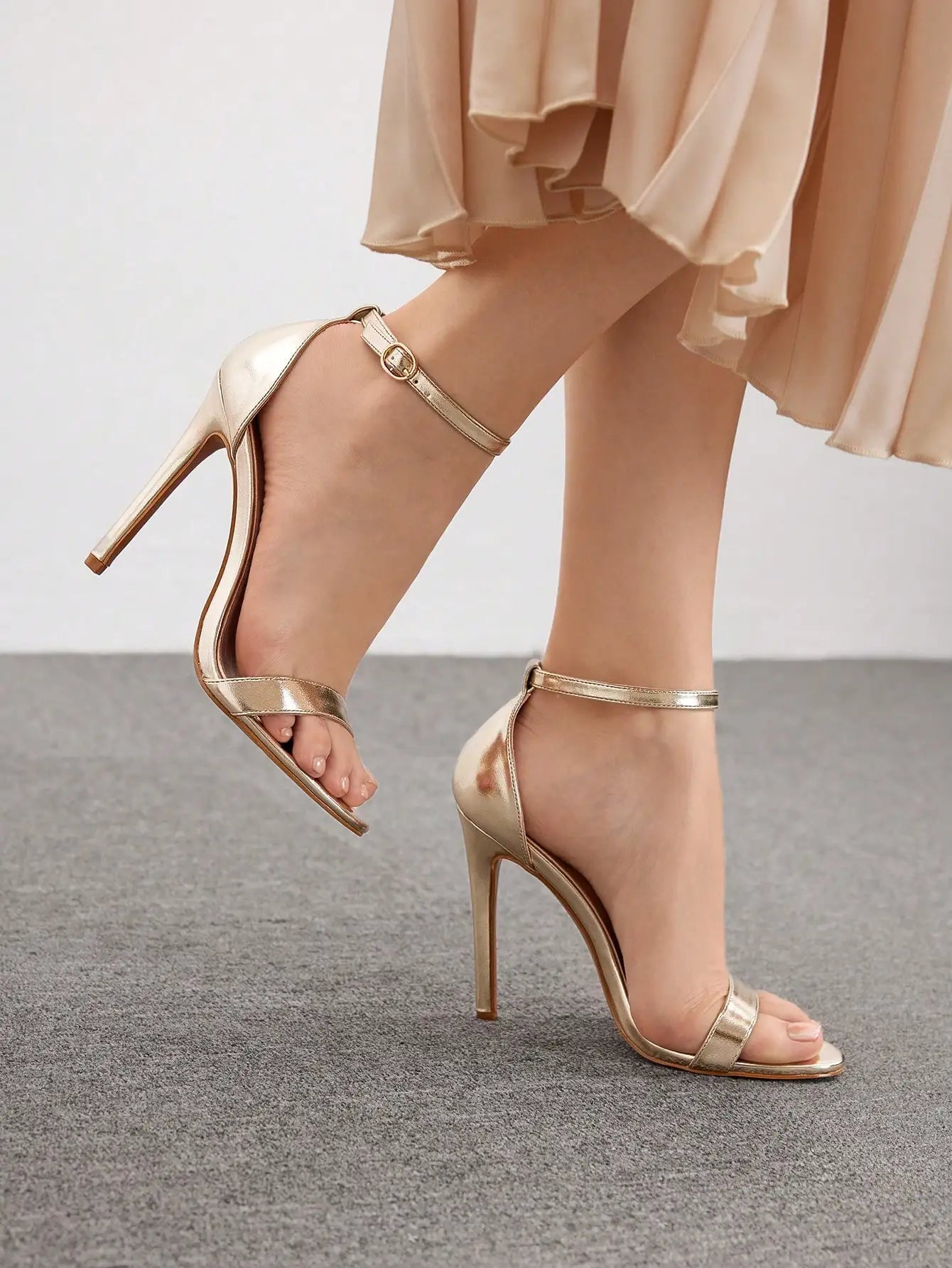 Glass Ankle Strap Sandals Stiletto Heels PU Leather