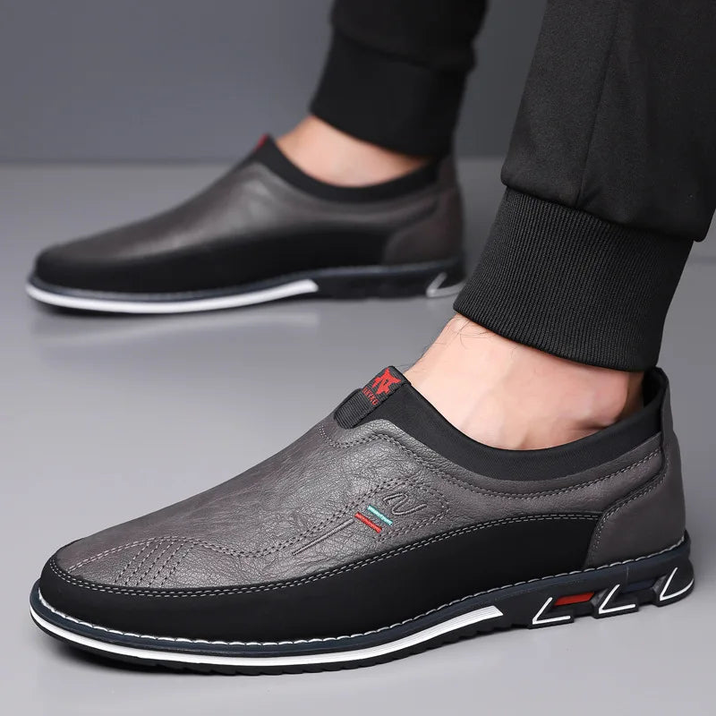 WOSHI Leather Slip On Men Shoes Business Casual Loafers